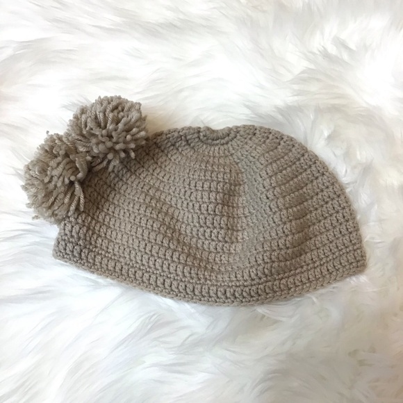 Vintage Hand Made Boho Tan Crochet Tassel Ball Winter Hat Beanie One Size - Picture 7 of 10